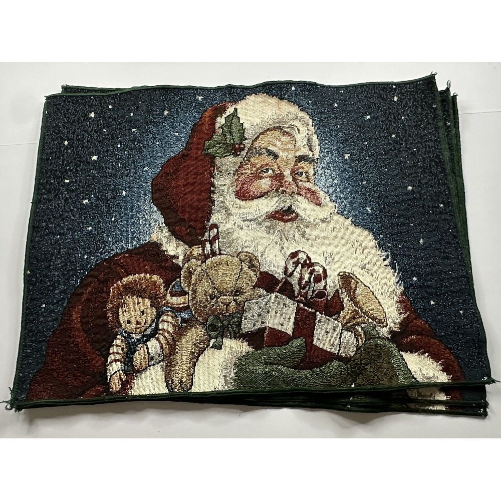 Vintage Tapestry Style Christmas Placemats Set Of 4 Santa‎ Claus Woven Gifts